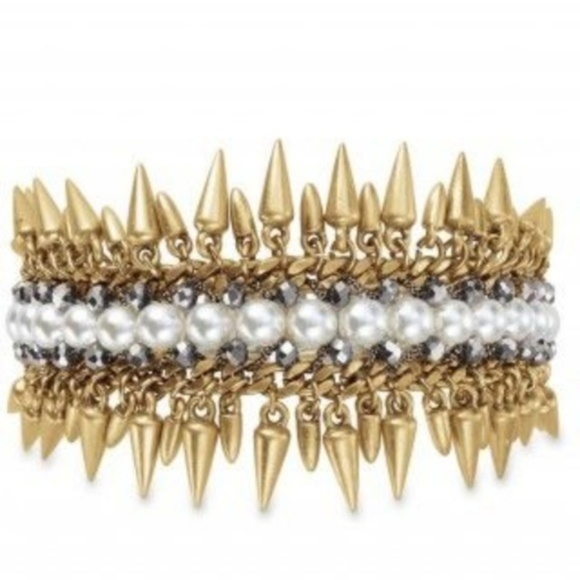 Stella & Dot | Pearl Drop & Hematite Vintage Gold Spiked Jacinthe Bracelet - Picture 5 of 13